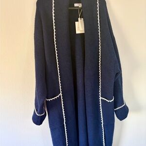 Anthropologie Deep Blue Cardigan with White Accents